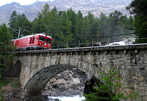 Der Steinbock auf der Steinbogenbrücke über die Ova da Bernina
